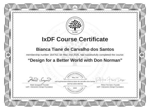 Design for a Better World with Don Norman certificate