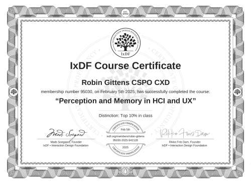 Perception and Memory in HCI and UX certificate