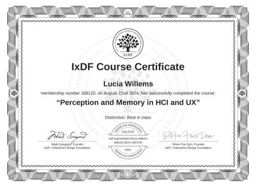 Perception and Memory in HCI and UX certificate