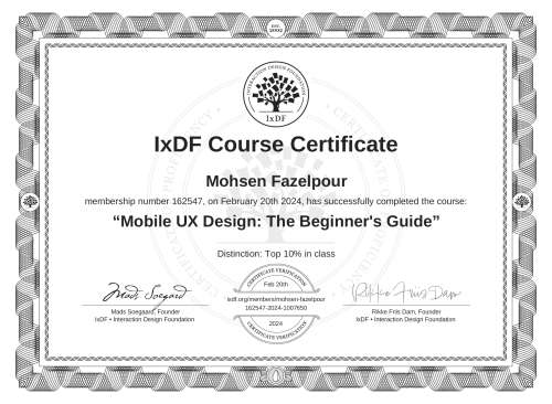 Mobile UX Design: The Beginner's Guide certificate