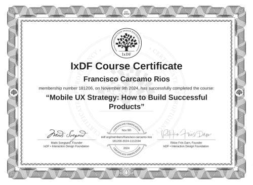 Mobile UX Strategy: How to Build Successful Products certificate