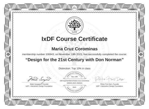 Design for the 21st Century with Don Norman certificate