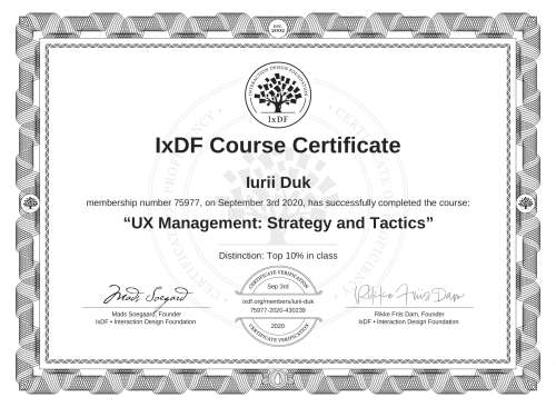 UX Management: Strategy and Tactics certificate