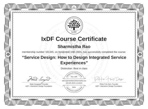 Service Design: How to Design Integrated Service Experiences certificate