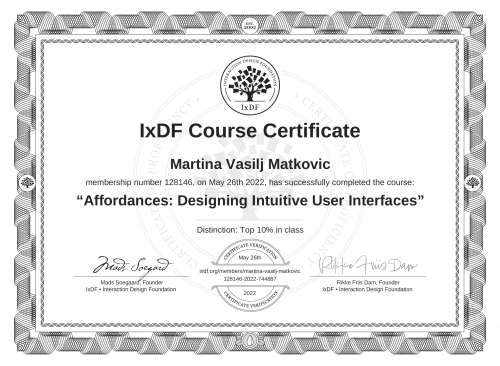Affordances: Designing Intuitive User Interfaces certificate
