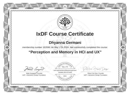 Perception and Memory in HCI and UX certificate