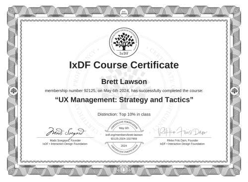 UX Management: Strategy and Tactics certificate