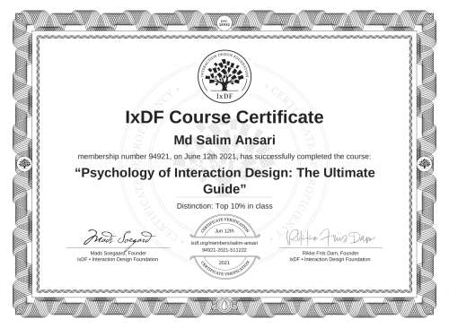 Psychology of Interaction Design: The Ultimate Guide certificate