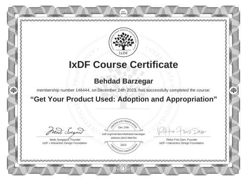 Get Your Product Used: Adoption and Appropriation certificate