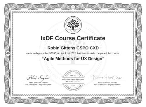 Agile Methods for UX Design certificate