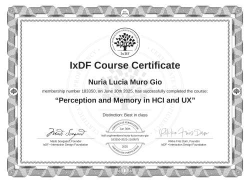 Perception and Memory in HCI and UX certificate