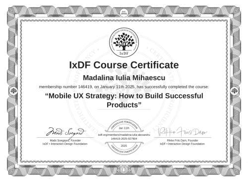 Mobile UX Strategy: How to Build Successful Products certificate