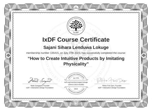 How to Create Intuitive Products by Imitating Physicality certificate