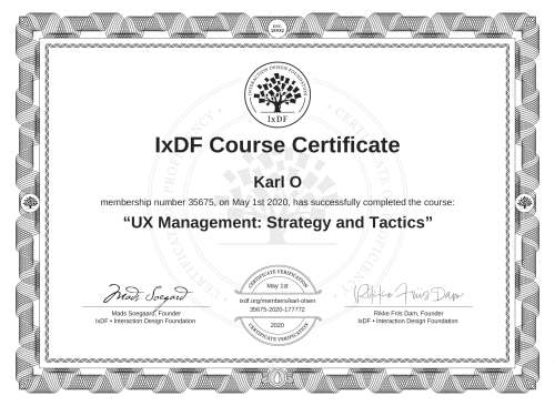 UX Management: Strategy and Tactics certificate