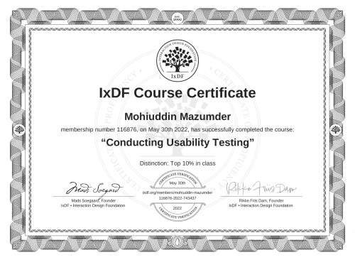 Conducting Usability Testing certificate