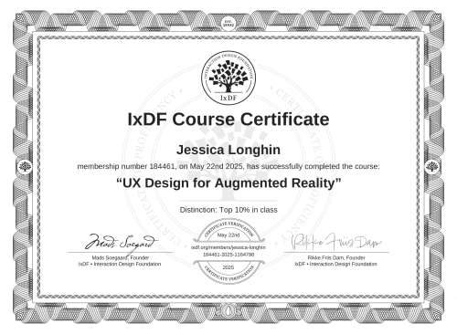 UX Design for Augmented Reality certificate