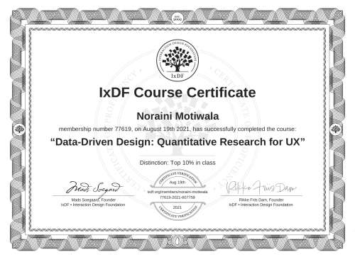 Data-Driven Design: Quantitative Research for UX certificate
