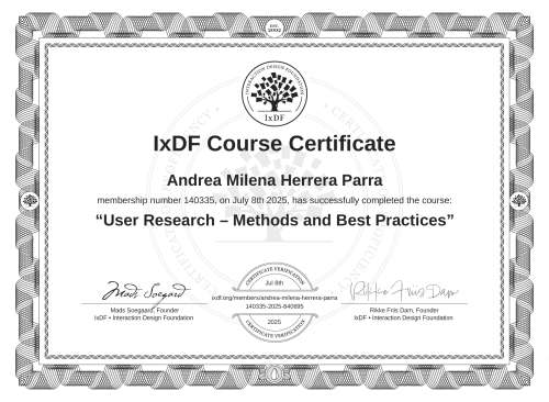 User Research – Methods and Best Practices certificate