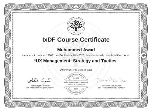 UX Management: Strategy and Tactics certificate