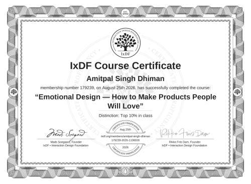 Emotional Design — How to Make Products People Will Love certificate