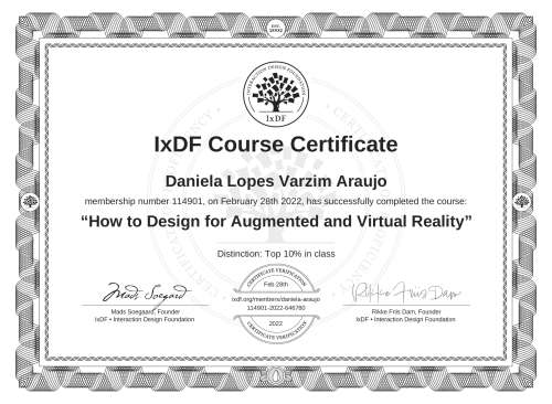 How to Design for Augmented and Virtual Reality certificate