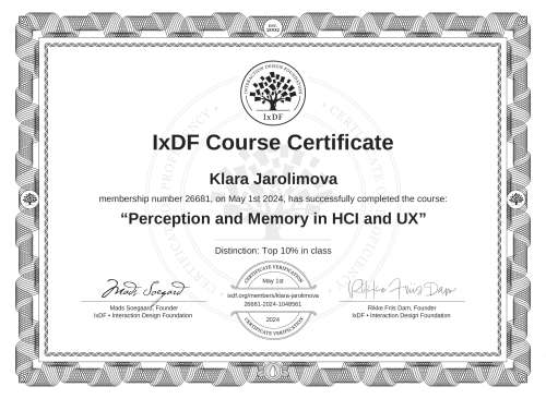Perception and Memory in HCI and UX certificate