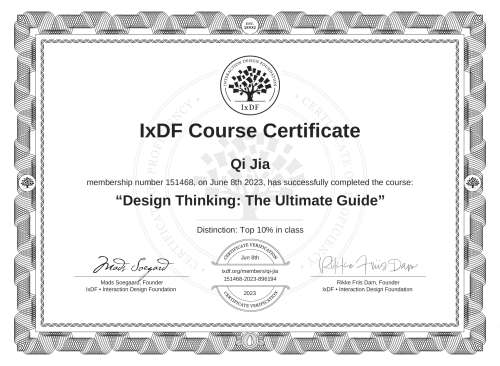 Design Thinking: The Ultimate Guide certificate