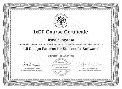 UI Design Patterns for Successful Software certificate