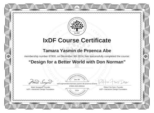 Design for a Better World with Don Norman certificate
