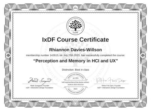 Perception and Memory in HCI and UX certificate