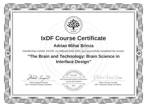 The Brain and Technology: Brain Science in Interface Design certificate