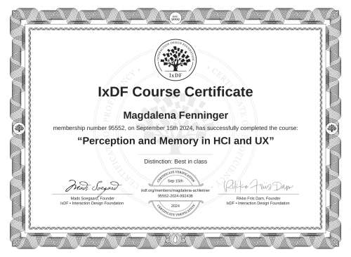 Perception and Memory in HCI and UX certificate