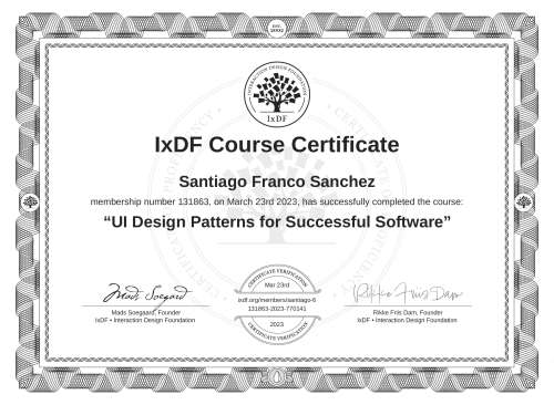 UI Design Patterns for Successful Software certificate