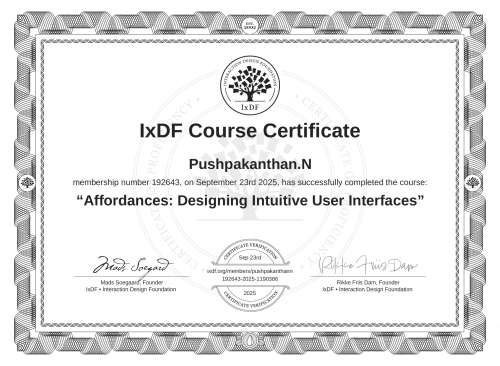 Affordances: Designing Intuitive User Interfaces certificate