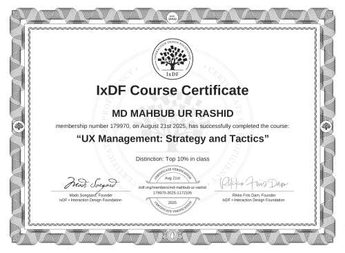 UX Management: Strategy and Tactics certificate