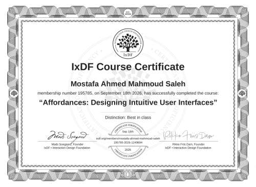 Affordances: Designing Intuitive User Interfaces certificate