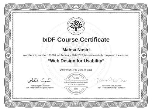 Web Design for Usability certificate