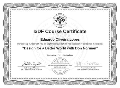 Design for a Better World with Don Norman certificate