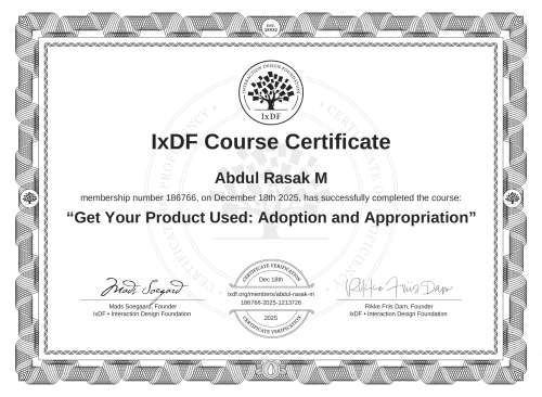 Get Your Product Used: Adoption and Appropriation certificate