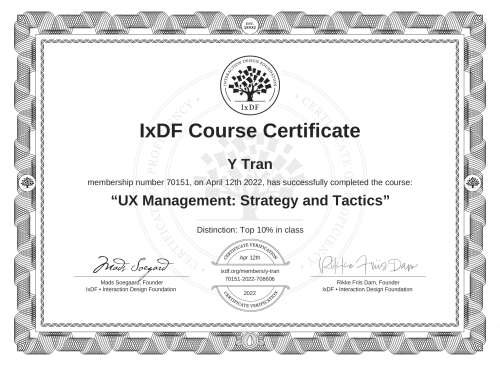 UX Management: Strategy and Tactics certificate