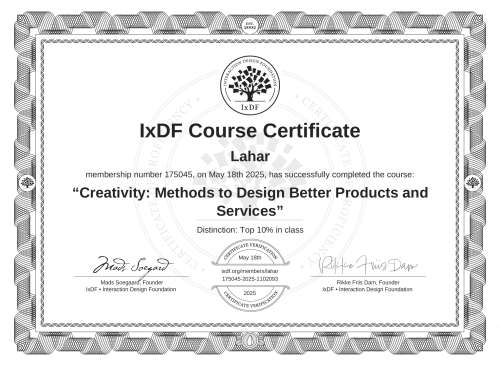 Creativity: Methods to Design Better Products and Services certificate