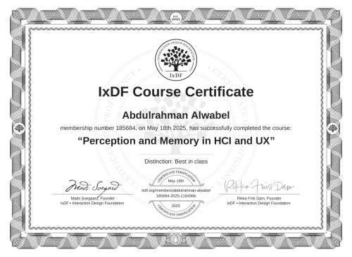 Perception and Memory in HCI and UX certificate
