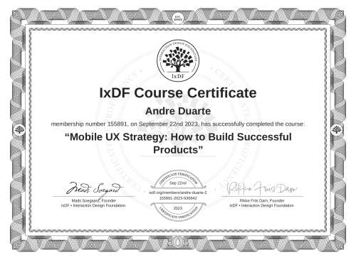 Mobile UX Strategy: How to Build Successful Products certificate