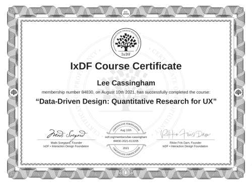 Data-Driven Design: Quantitative Research for UX certificate