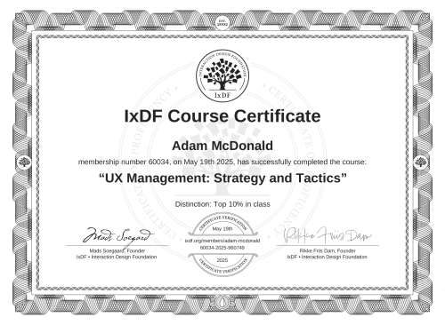 UX Management: Strategy and Tactics certificate