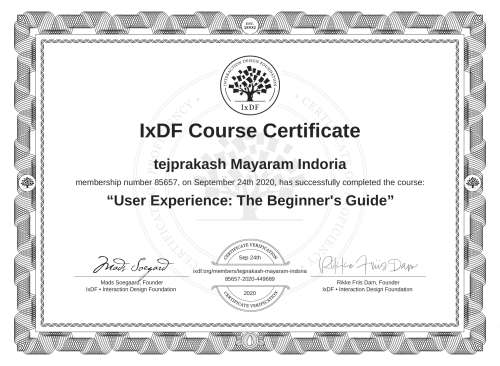 User Experience: The Beginner's Guide certificate
