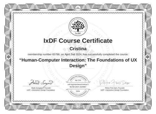 Human-Computer Interaction: The Foundations of UX Design certificate