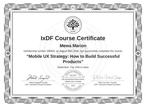 Mobile UX Strategy: How to Build Successful Products certificate