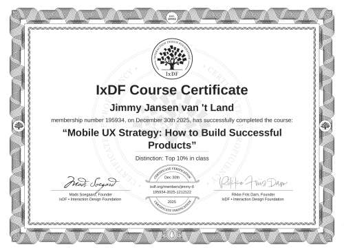 Mobile UX Strategy: How to Build Successful Products certificate
