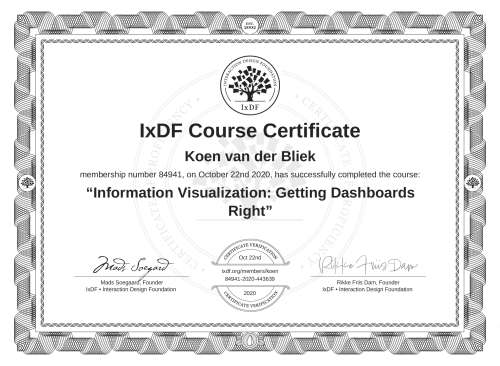Information Visualization: Getting Dashboards Right certificate